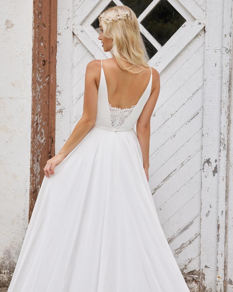 Lp2206 a line spaghetti strap wedding dress with pockets and long train3